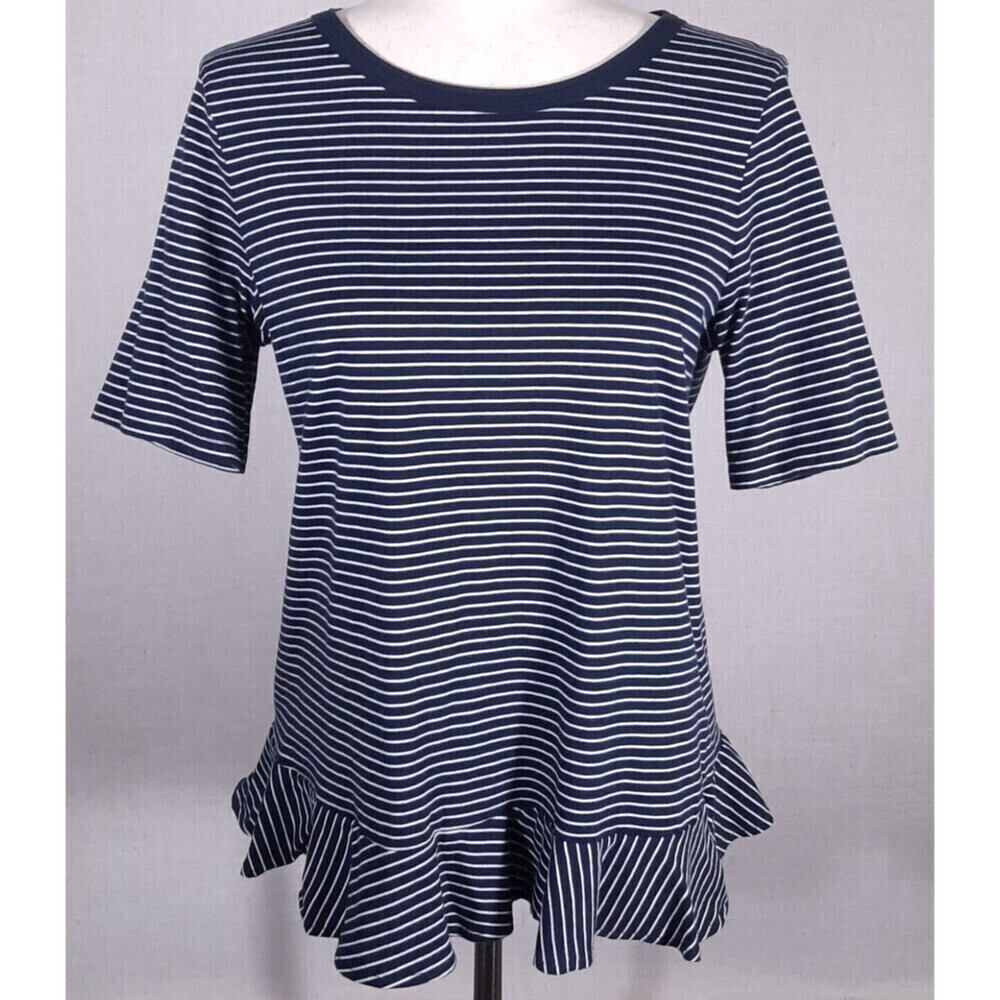 Banana Republic Women's Striped Nautical Top Asymmetrical Ruffled Hem SZ Medium